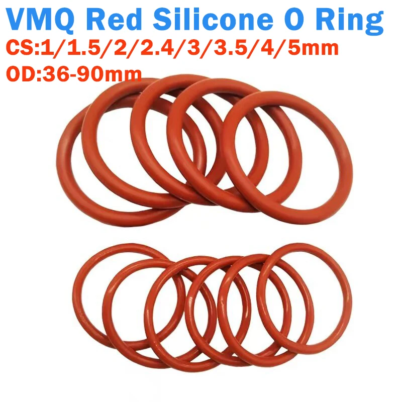 Food Grade Sealing Ring CS1/1.5/2/2.4/3/3.5/4/5mm VMQ Red Silicone O Ring Waterproof Insulated Gasket OD:36-90mm Plumbing Gasket