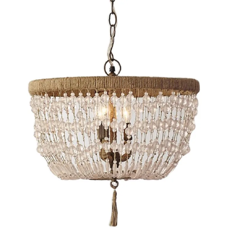 

Bohemian, vintage, chandelier, princess, children, bedroom, dining room, crystal, wooden post, hemp rope