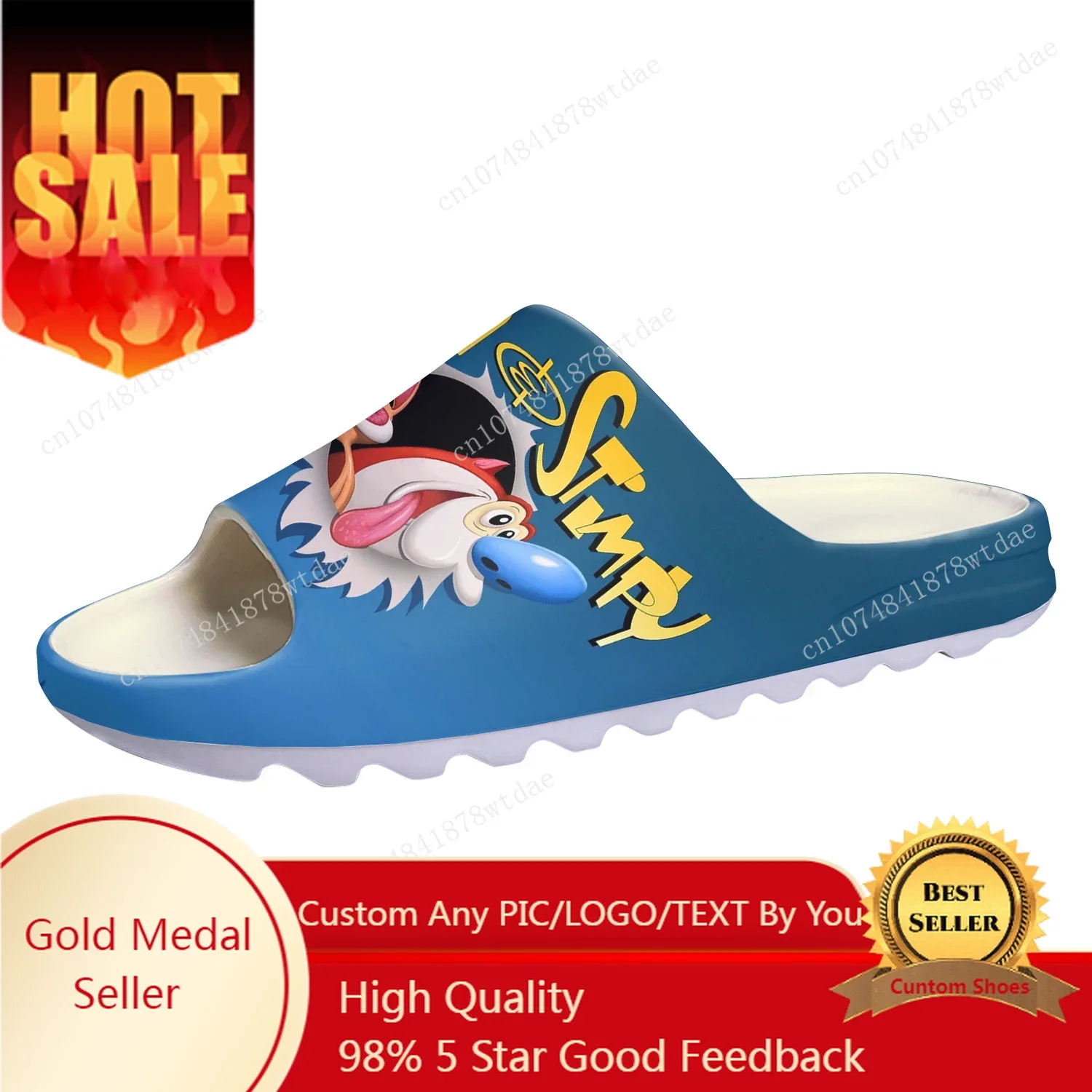 

Anime Cartoon Stimpy Manga Comic Ren Soft Sole Sllipers adult Teenager Home Clogs Step In Water Shoes On Shit Customize Sandals