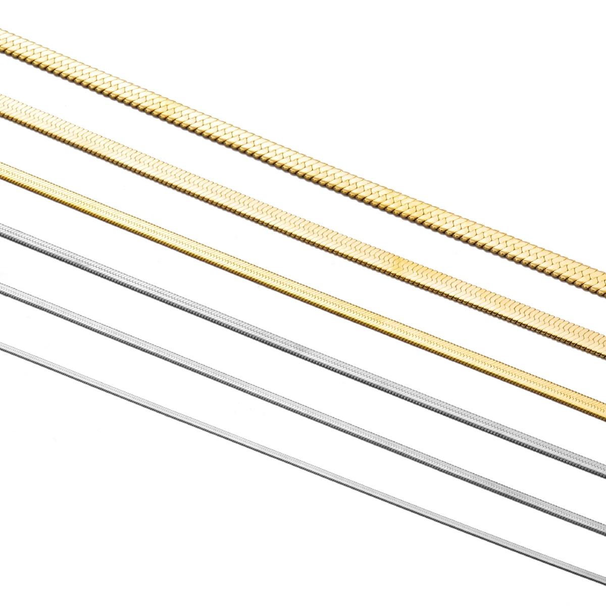 1 Stück, Breite 2mm/3mm/4mm/5mm/6mm, 316L Edelstahl, flache Fischgrät-Schlangenkette, Halskette, Schmuck für Männer und Frauen, nicht allergieauslösend – Detail 3