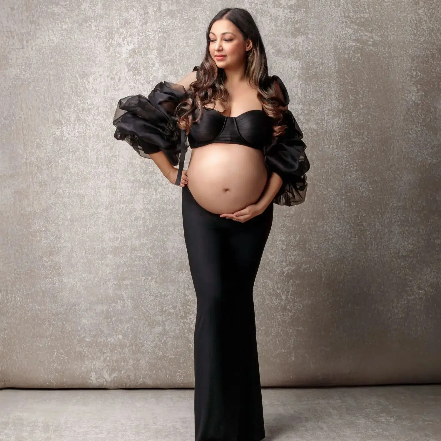 

Скромные черные халаты для беременных для фотосессии, 2-х предметные праздничные платья русалки по индивидуальному заказу, одежда для беременных и детского душа