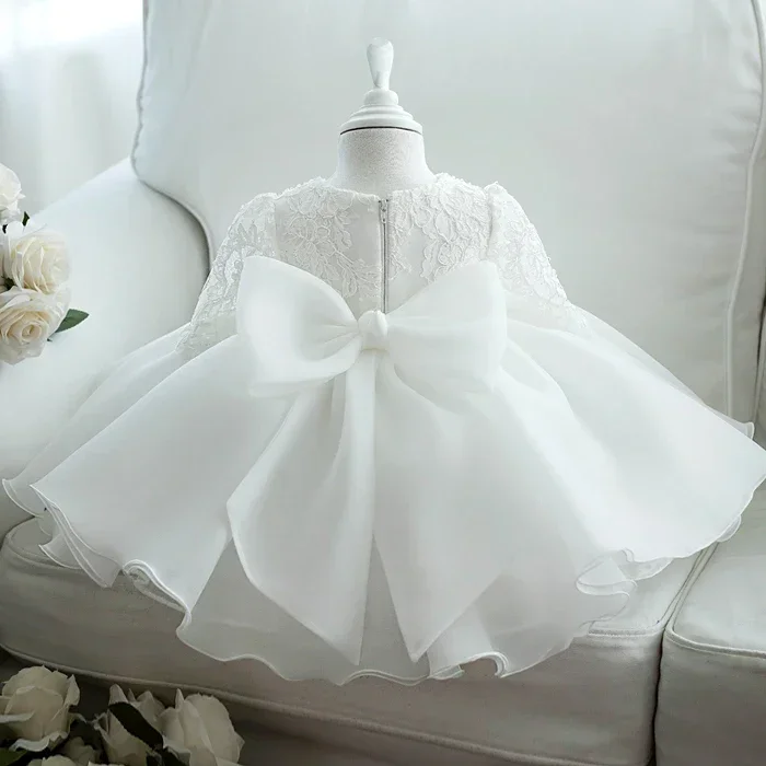 Sequin White 1st Birthday Dress Girl Baptism Dress Mesh Princess Party Ball Gown For Baby Girl Clothes Long Sleeve Newborn