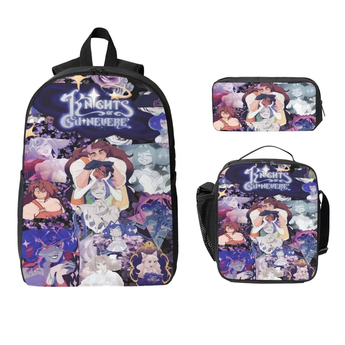 3Pcs K-Knights Of Guinevere Backpack Set for Girls Boys Pencil Boxes Bookbag Sets with Lunch Box For School Students Knapsack
