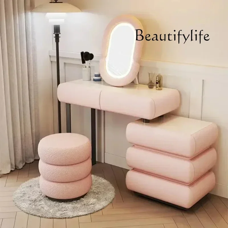 O Nordic Multifunction Girls Vanity Table Pink Corner Placement Mobile Luxury Dressers Home Bedroom Furniture Makeup Desk Set L