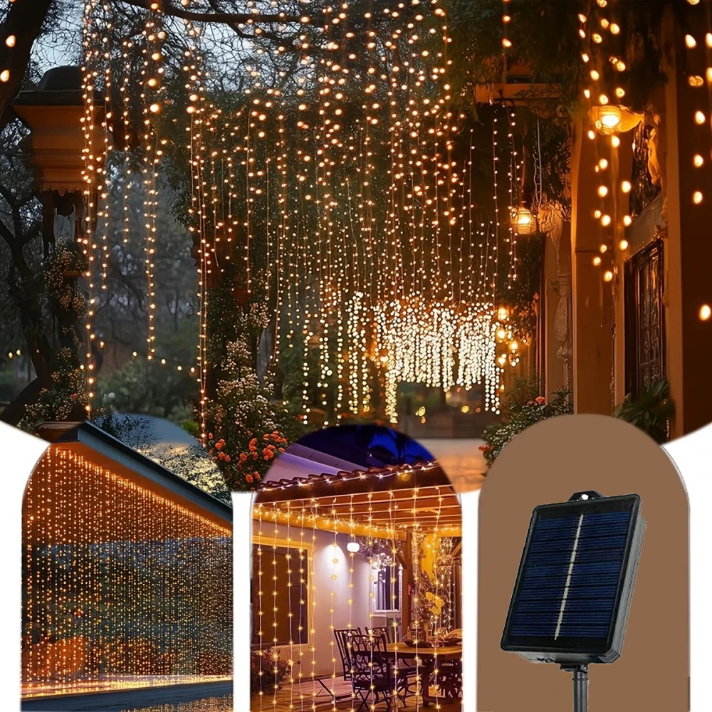 

LED Solar Curtain Light Outdoor Garland String Lights Christmas Tree Decorations Ornaments Wedding New Year 2025 Led Light