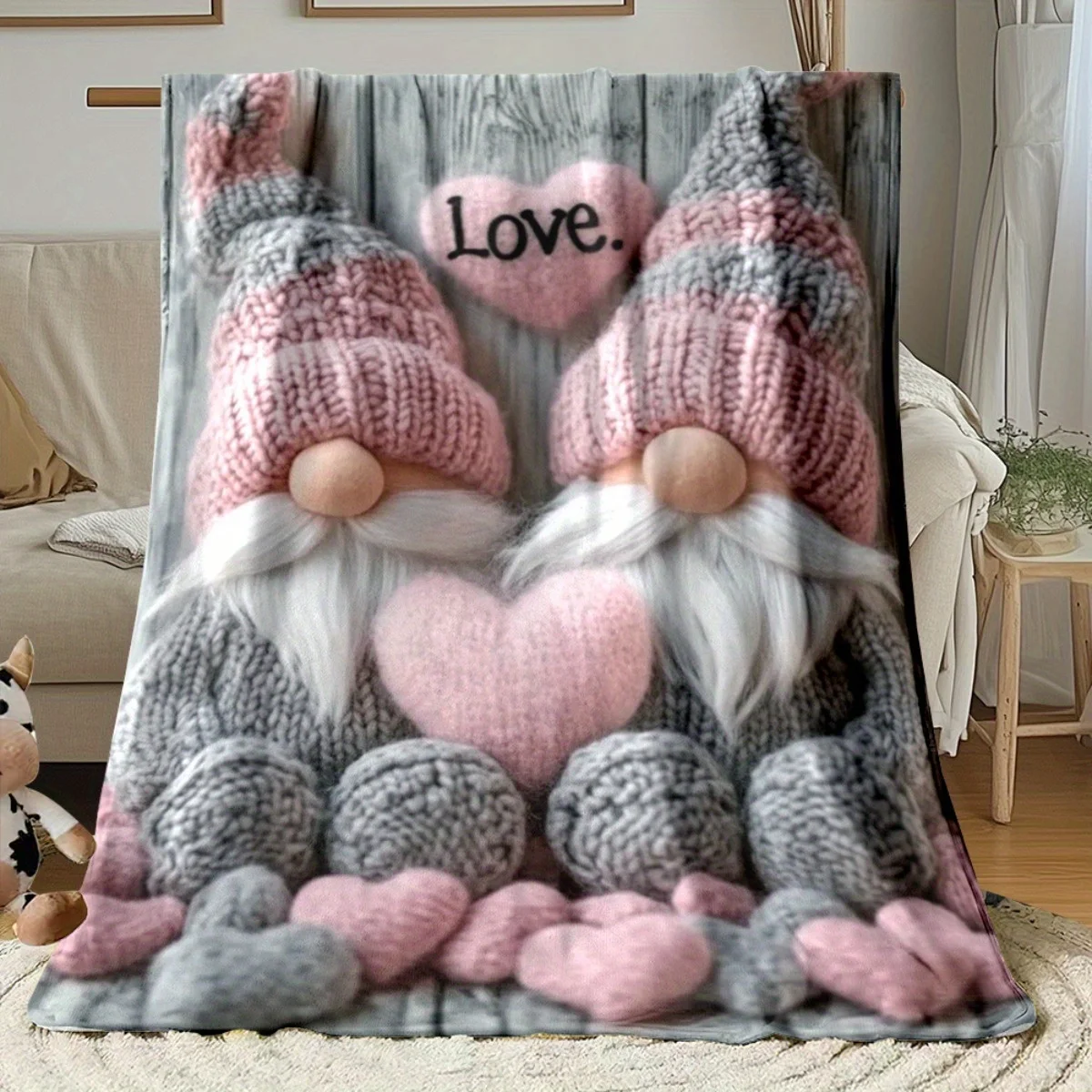 VIKAMA Valentinstag Strickmütze Zwerg Paar Decke Liebesgeschenk Schlafzimmer Sofadecke Paar Jubiläum Warmes Geschenk