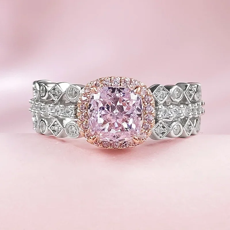 2023 New Imported High Carbon Diamond 6 *  Radian Pink  Ring Women's Fashion Versatile Daily Style