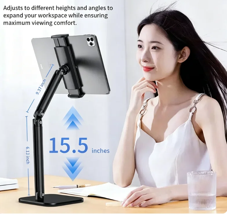 Adjustable Tablet Stand Holder 15 inch Long Metal Flexible Arm for 4.7-13 inch iPad Phone Ergonomic Desktop Holder Multi-Angle