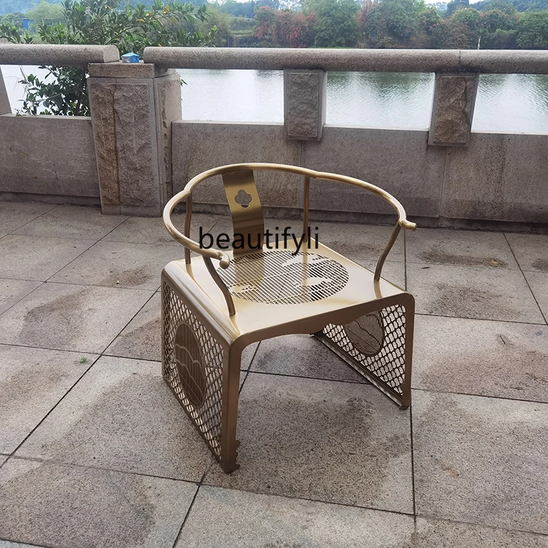 

Italian minimalist metal Ming and Qing antique armchair living room light luxury stainless steel tea table chair