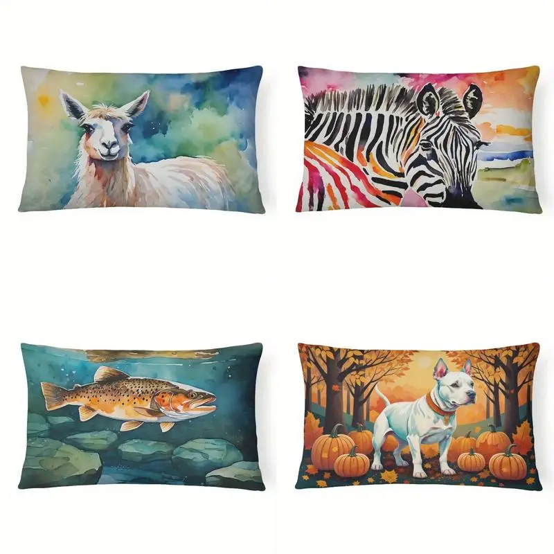 Watercolor Llama Lumbar Pillow Cover Suitable For Sofa Bedroom Car Pillow Cover Cushion Rectangular Back Cushion