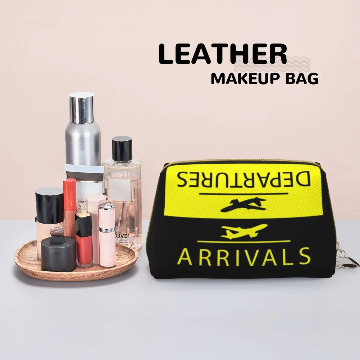 Aviation Departures Arrivals Women Cosmetic Bag Travel Makeup Organizer Pouch Toiletry Storage Dopp Kit Case