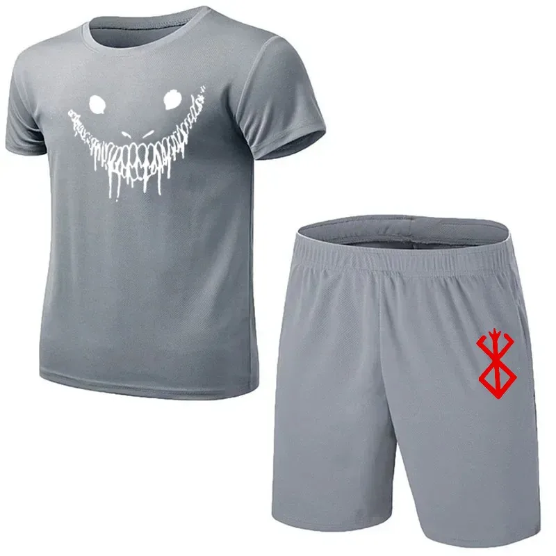 Conjunto de camiseta y pantalones cortos para hombre, Camiseta deportiva de manga corta estampada a la moda para correr, conjuntos cómodos con cuello redondo para verano 2025, 2025