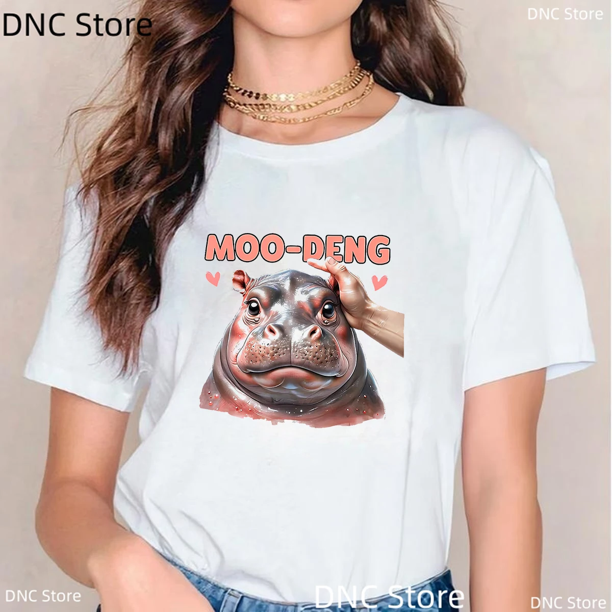 Engraçado bebê hipopótamo moo deng recortado camiseta feminina moda y2k femme camiseta bonito vintag topos 90s tshirt streetwear roupas