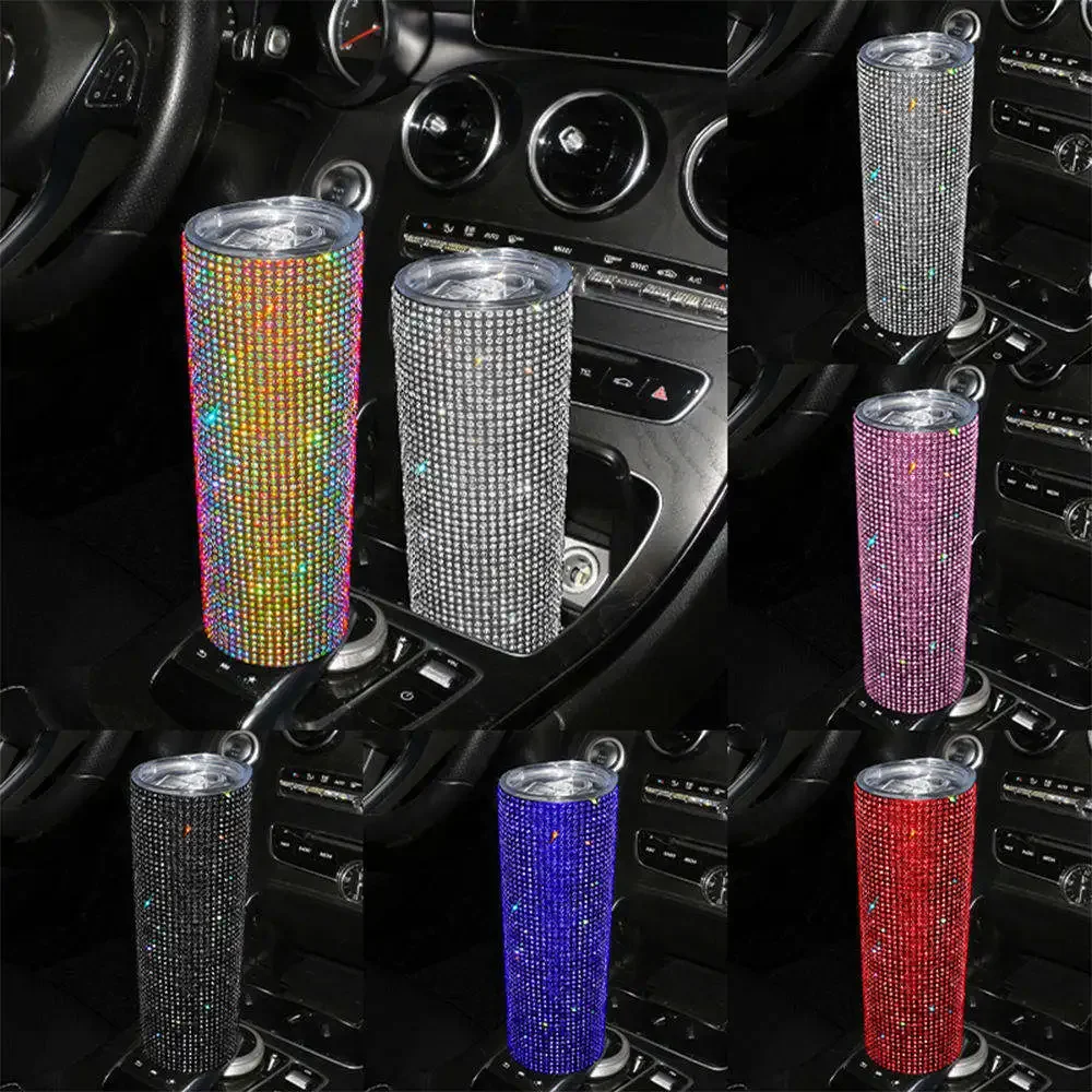 500ml Diamond Crystal Car Bottle Stainless Steel Water Bottle Bling Rhinestones Vacuum Flasks Coffee Cup Tumbler Car Accessories