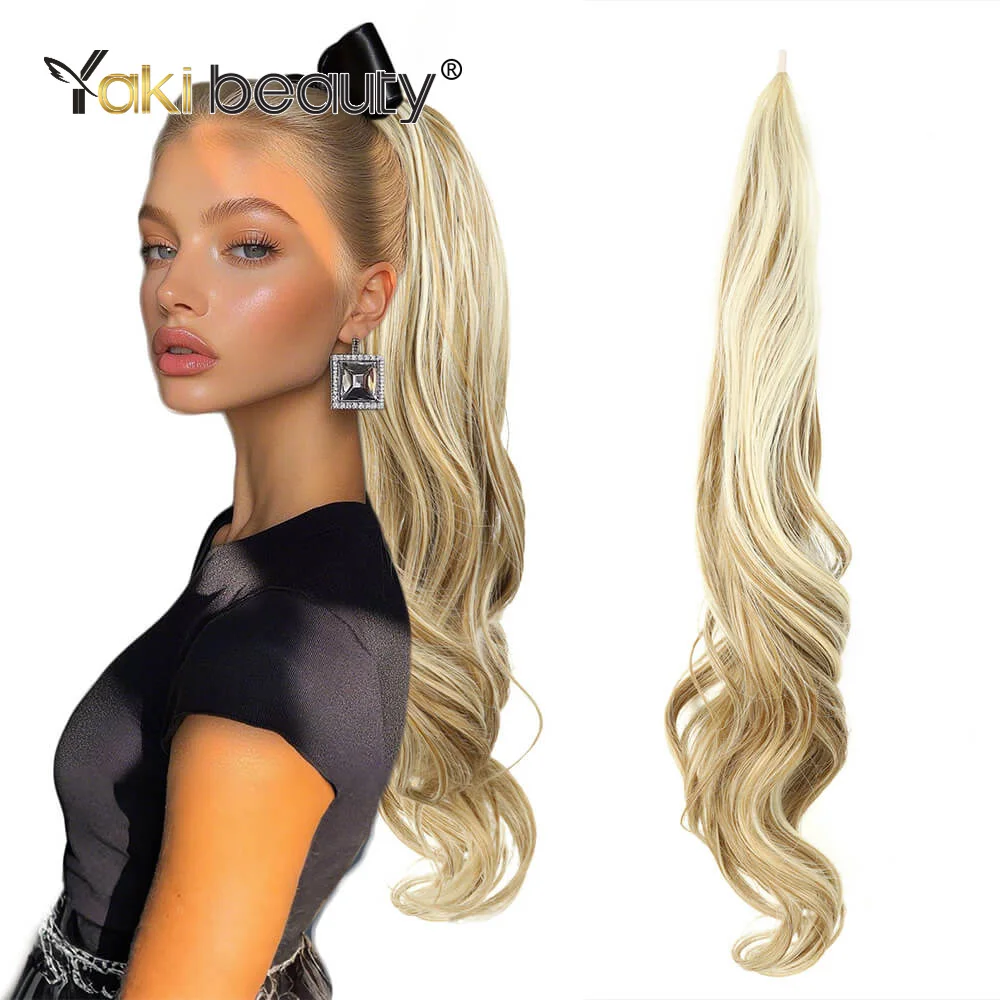 32 Inch Synthetic Ponytail Hair Extensions Flexible Wrap Around Natural Wavy Pony Tail Hairpiece for Women Daily Use