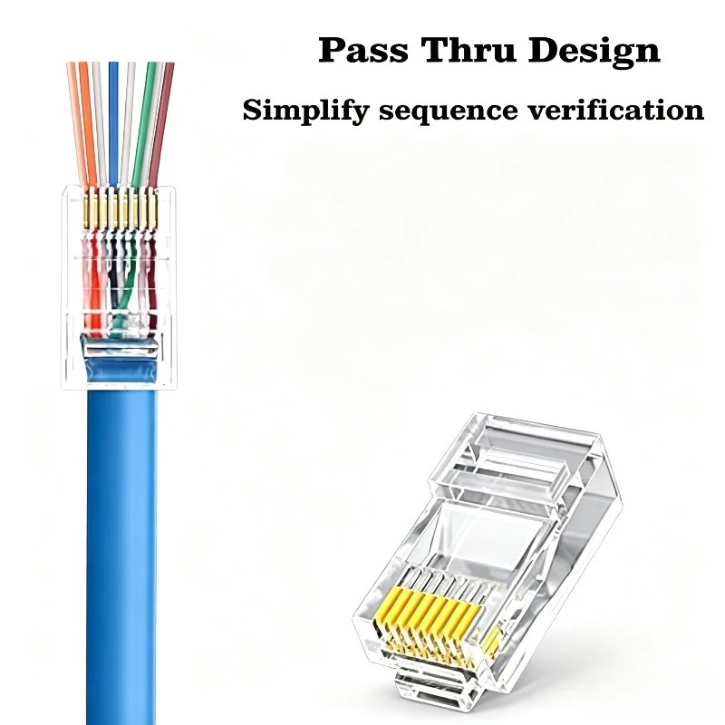 50/100Pcs CAT6A RJ45 8P8C 3-Prong Gold Plated Modular Plug Non-Shielded Gigabit Connector for UTP Ethernet LAN Network Cable