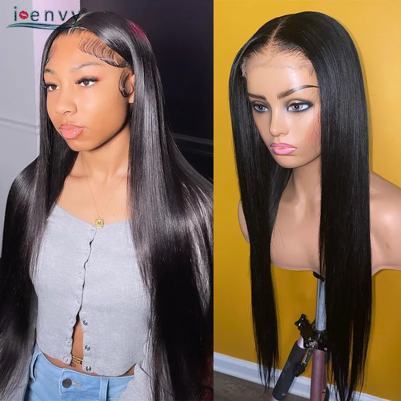 

Silky Bone Straight Lace Front Human Hair Wigs 13X4 13X6 Hd Transparent Lace Frontal Wig For Black Women 34 Inche Natural Color