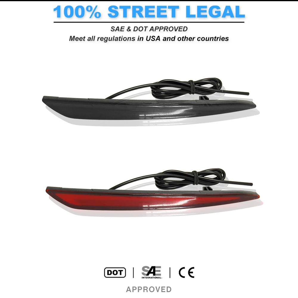 2pcs For Ford Fusion Mondeo 2013-2018 IJDM Fluid Style Red LED Bumper Reflector Lights Function as Rear Fog Light Tail/Brake Lig