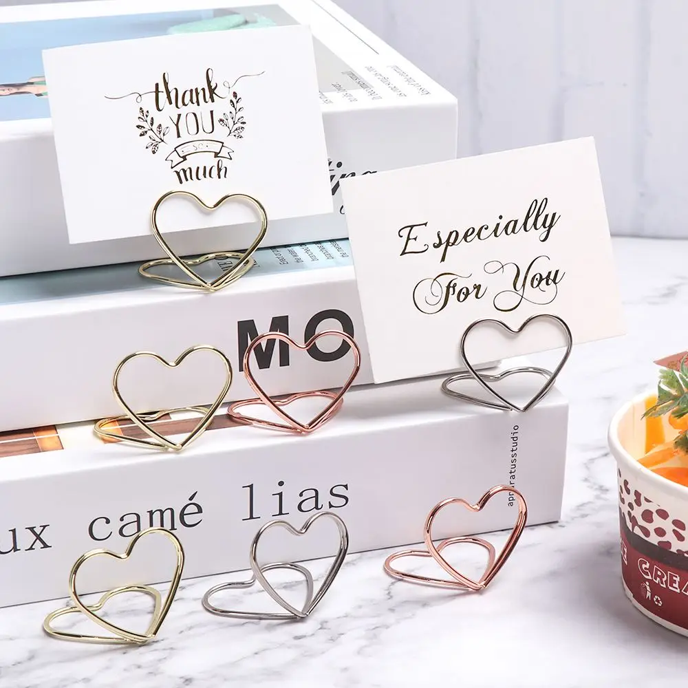 Fashion Cool Wedding Party Desktop Decoration Place Card Holder  Metal Romantic Heart  Ring Shape Photo Clip Table Number Stand