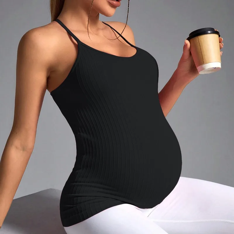 جديد الصيف الحوامل اليوغا حزام تي شيرت لينة مريحة خفيفة الوزن تنفس التجفيف السريع فتل العرق محبوك بلا أكمام #1