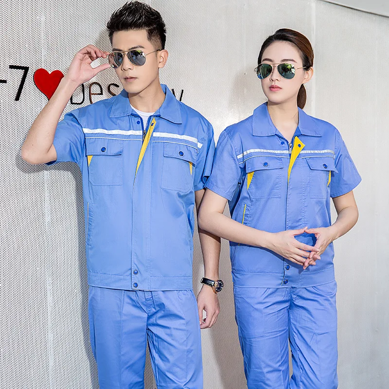 Summer Working Suit For Men Factory Workshop Husband Work Uniforms Thin Breathable Safety Reflective Strip Workwear Plus Size 4x