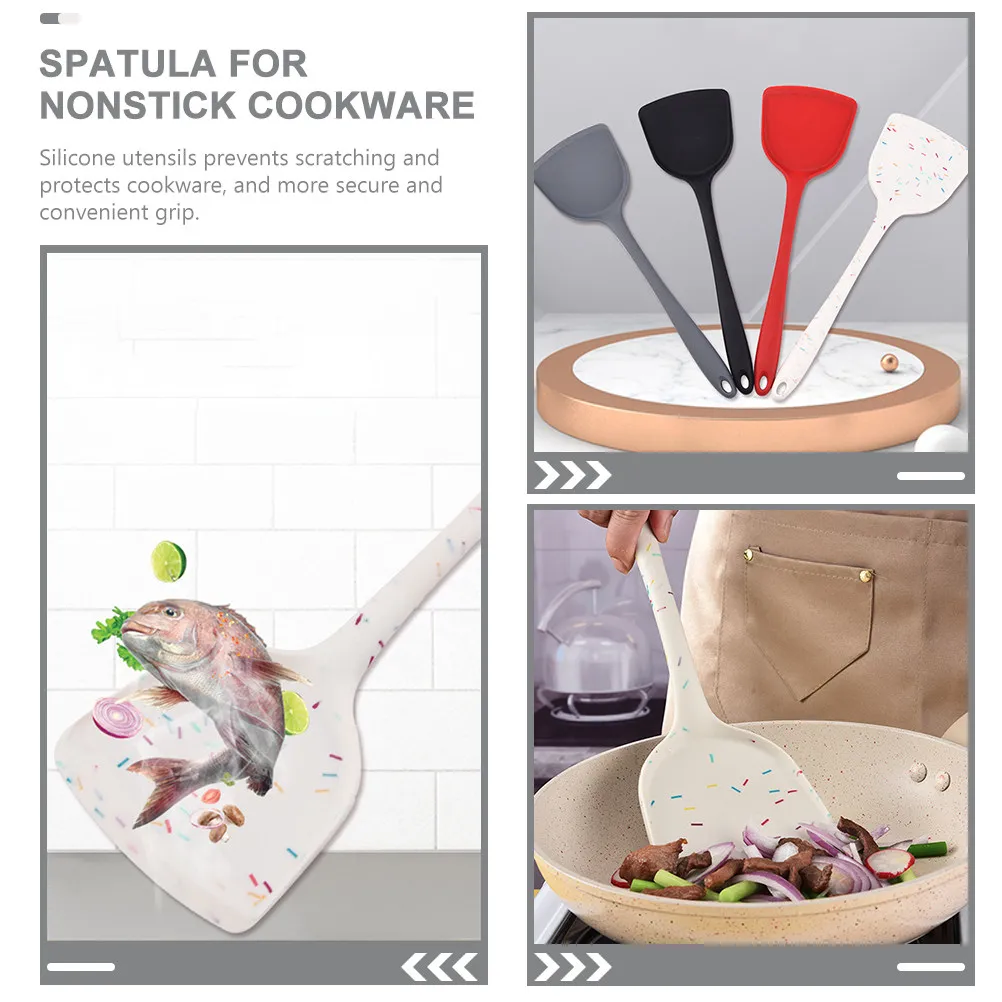 Non-Slip Silicone Pan Spatula Heat Resistant Long Handle Kitchen Cooking Shovel Wok Spatula Non-Stick Cooking Utensil for Daily view 5