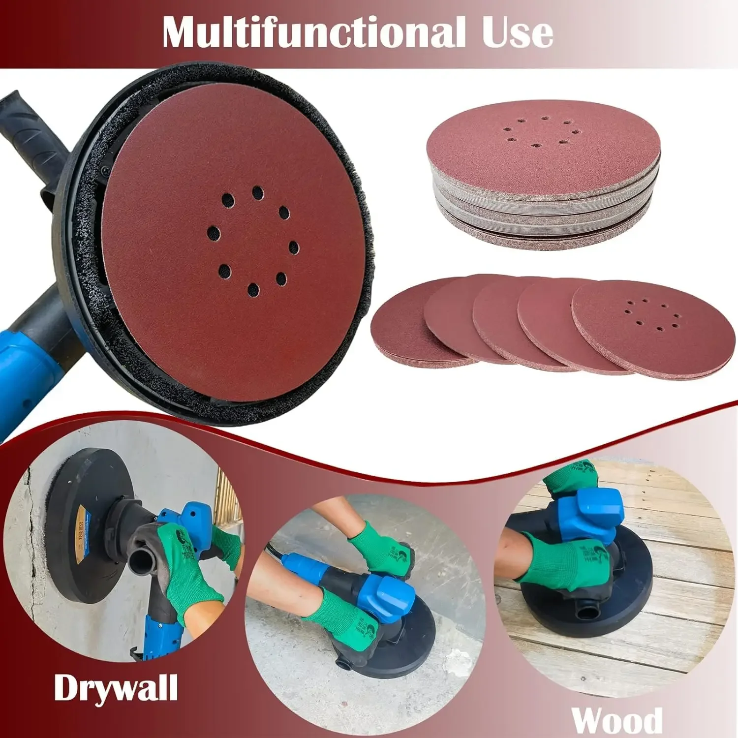 10 Pack 9 Inch 8 Hole Hook and Loop Drywall Sanding Disc 225MM Aluminum Oxide 40-600# for ‎Drywall Sander Wood Furniture Finish