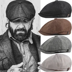 Retro  Caps Men Octagonal Hats British Painters Hats Autumn Winter Berets Herringbone Flat Caps Hip Hop Berets Gorras