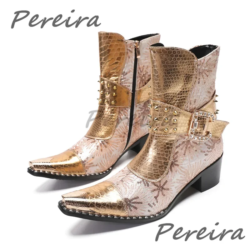 

Роскошные брендовые ботинки «Челси» с вышивкой и блестками, металлическая пряжка, банкетные свадебные модельные туфли, лоскутные ботильоны на молнии с острым носком