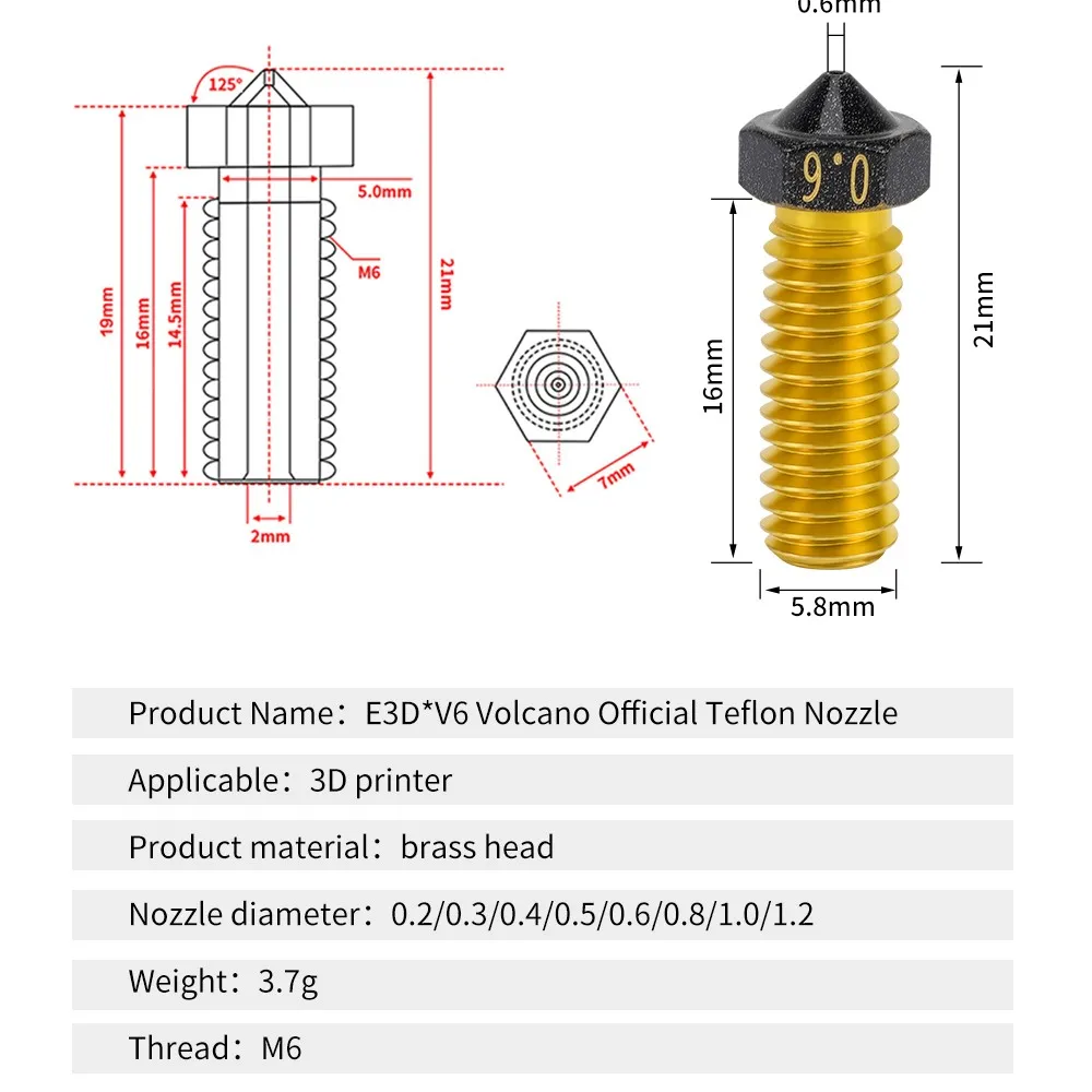 Hohe Qualität 2 stücke E3D Volcano Gehärtetem Stahl Düse 3D Drucker Teile Hotend M6 Messing E3D Volcano Düsen Für 1,75mm Filament