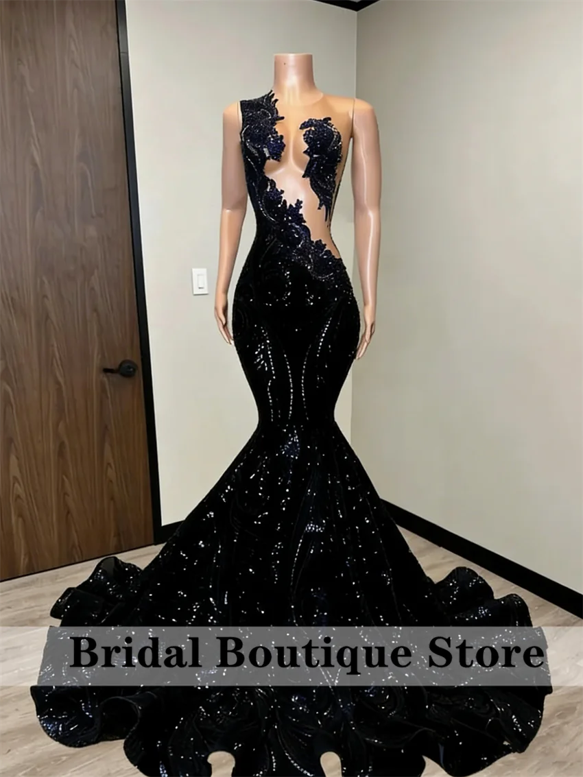 

Sparkly Black Diamonds Mermaid Prom Dress Sequins Gown Bead Crystal Rhinestones Wedding Birthday Party Dress Customized