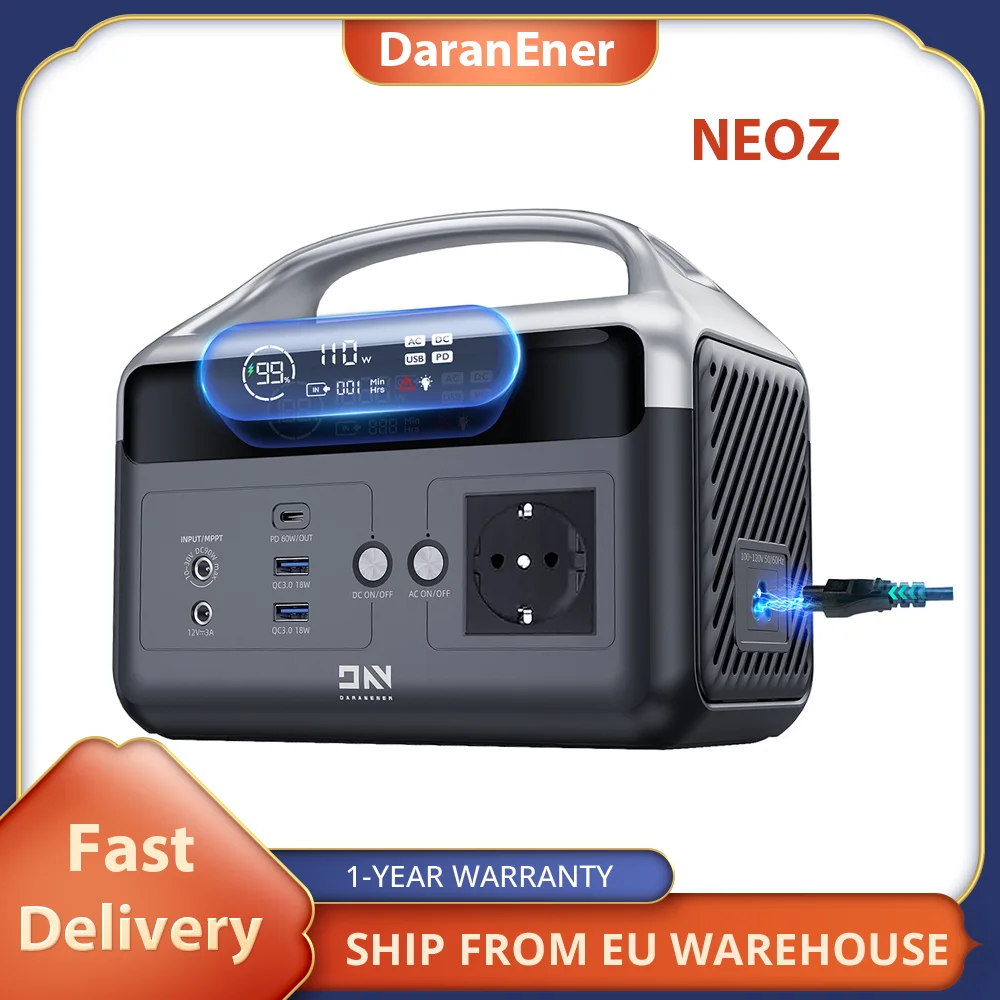 DaranEner NEOZ Portable Power Station, 300W 179.2Wh LiFePO4 Powerful Battery, LED Fashlight, 1.5hrs Fast Charging，60W USB-C