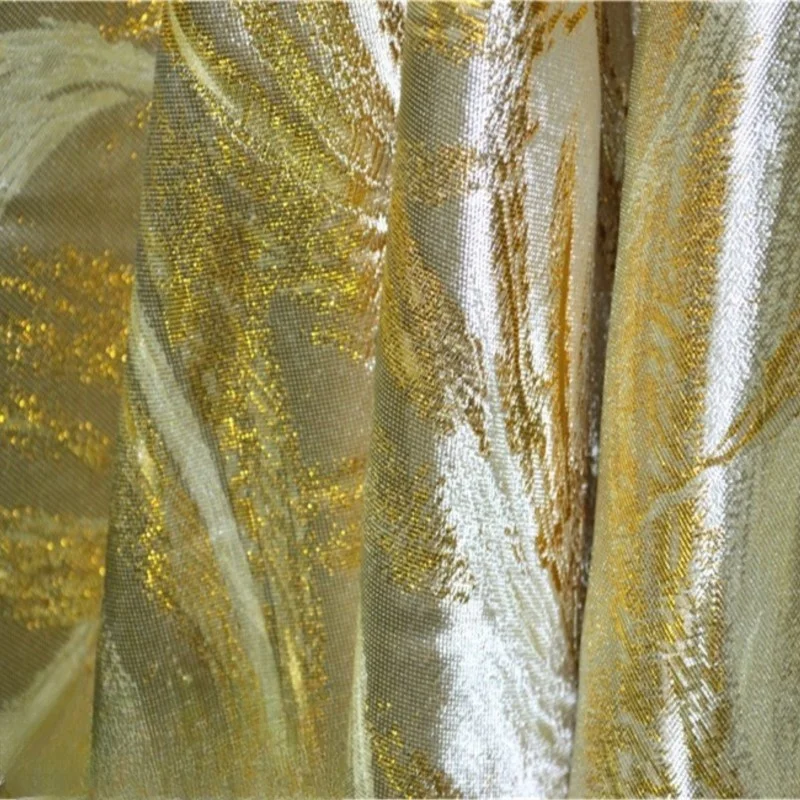 

Light yellow satin woven gold lustrous silk jacquard fashion fabric suit skirt and cheongsam