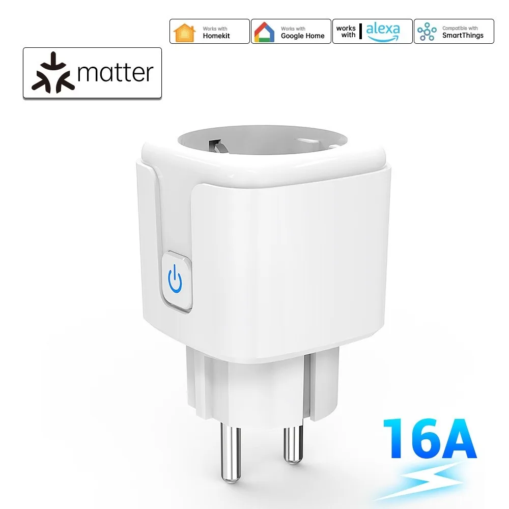 Matter WiFi Smart Plug Socket  EU 16A 20A with Power Monitor Voice Control Timing Smart Life Control Works with Alexa Google