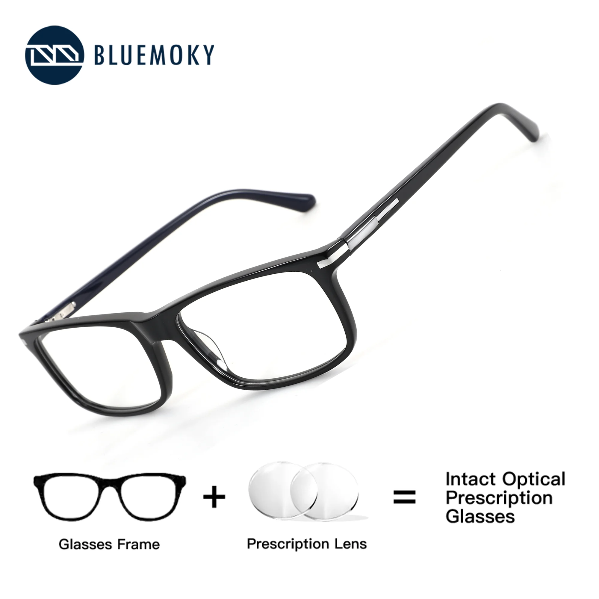 

BLUEMOKY Men Square Acetate Prescription Eyeglasses Optical Photochromic Anti Blue Light Myopia Magnifying Glasses