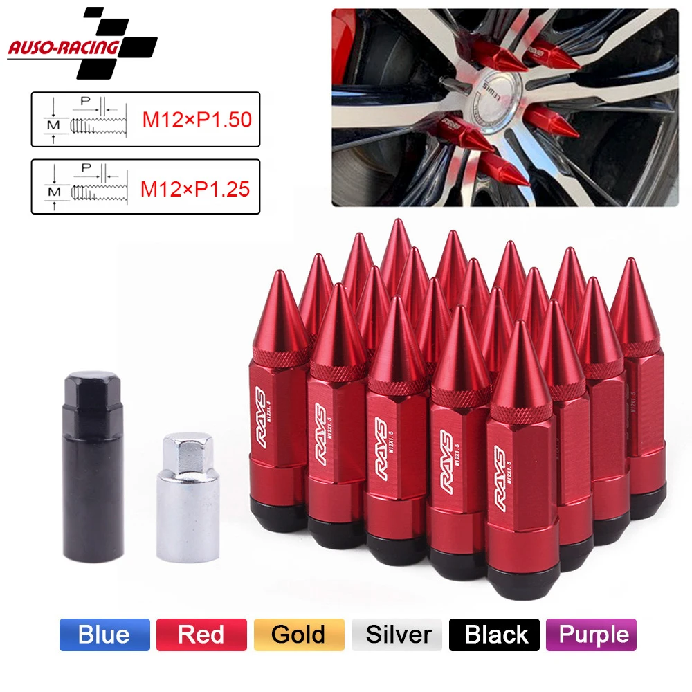 M12X1.5/M12X1.25 Spiked Aluminum Extended Tuner Wheels Rims Lug Nuts Racing Jdm Applicable to Honda Toyota and Chevrolet Ford