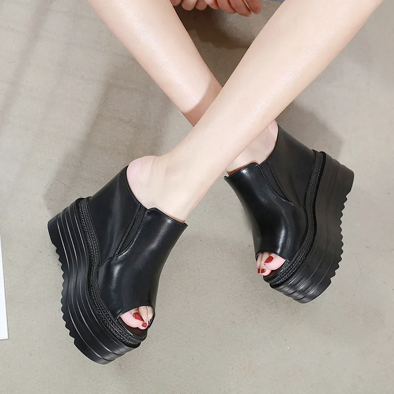 Ultra High Heeled Sandals 14CM Nightclub Sexy Platform Flatform Thick Bottom Heightening Versatile Anti-slip Slippers Women