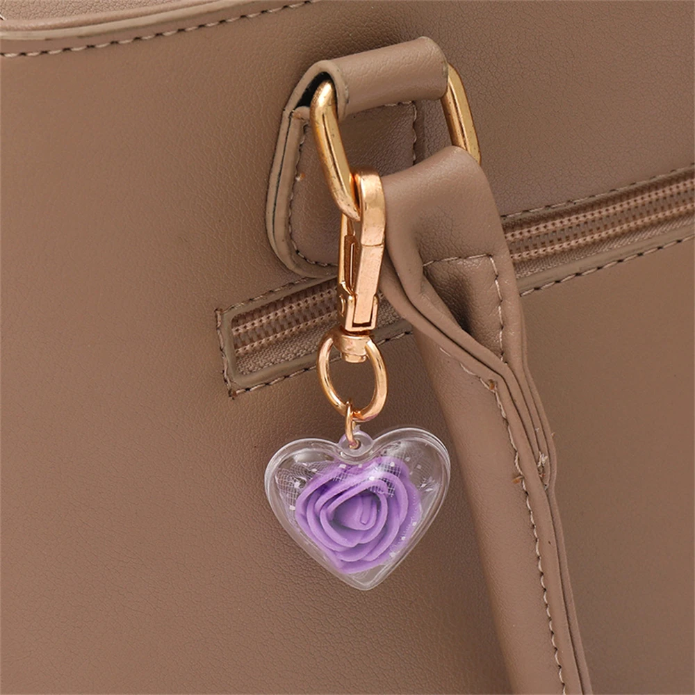 Cute Rose Keychain Love Heart Pendant Eternal Flower Keyring for Women Bag Ornaments Car Keys Accessories Couple Gifts