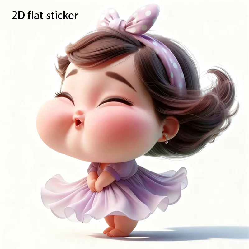 1Pc Cute Chubby Girl Purple Polka Dot Bow Dress Waterproof Vinyl Sticker for Car Motorcycle Helmet Bottle Laptop Window Wall view 2