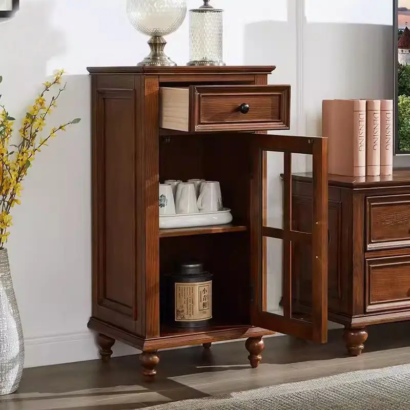 

Pure solid wood wine cabinet American light luxury single and double door wine cabinet simple living room storage cabinet