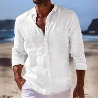 Camisa de lino y algodón para hombre, Tops informales de manga larga de Color sólido, camisas cómodas ligeras de estilo playero para vacaciones, primavera y otoño
