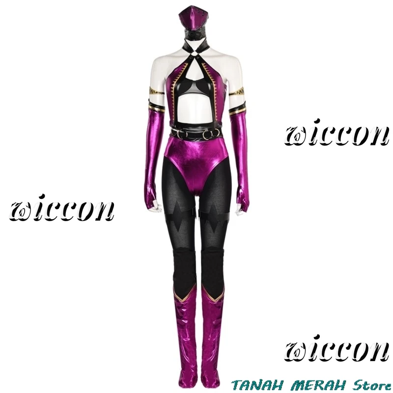 Mileena Cosplay Mortal Game Kombat Fantasy Costume Adult Women Jumpsuit Mask Gloves Outfits Halloween Carnival Disguise Suit