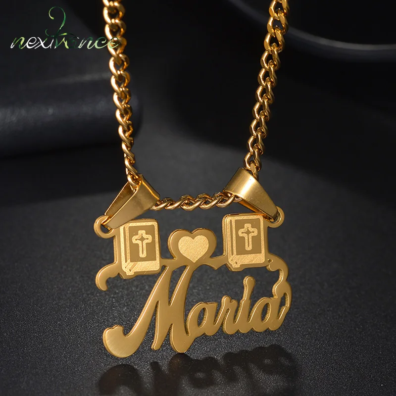 

Nextvance Customized Name Necklace Stainless Steel For Women Men Laser Engraved Cross Pendant Daily Wear Jewelry Gifts