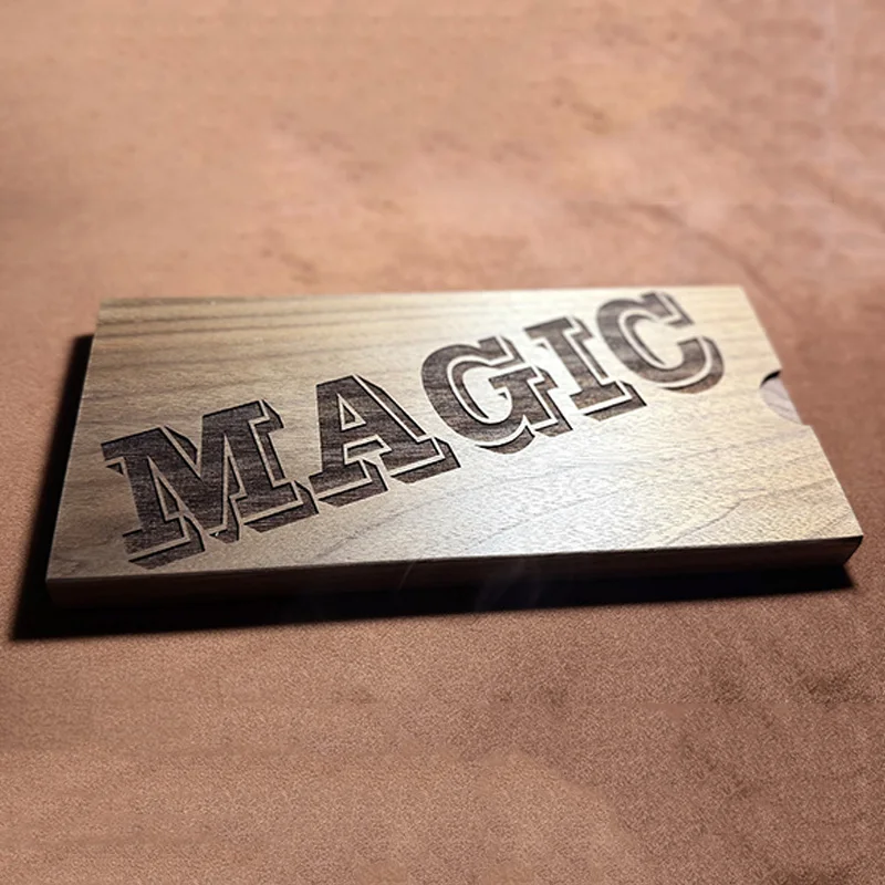 Deluxe Drawer Magic Box (Walnut Edition) Magic Tricks Vanished Card Reappear in Wooden Box Close-up Video Illusions Gimmicks