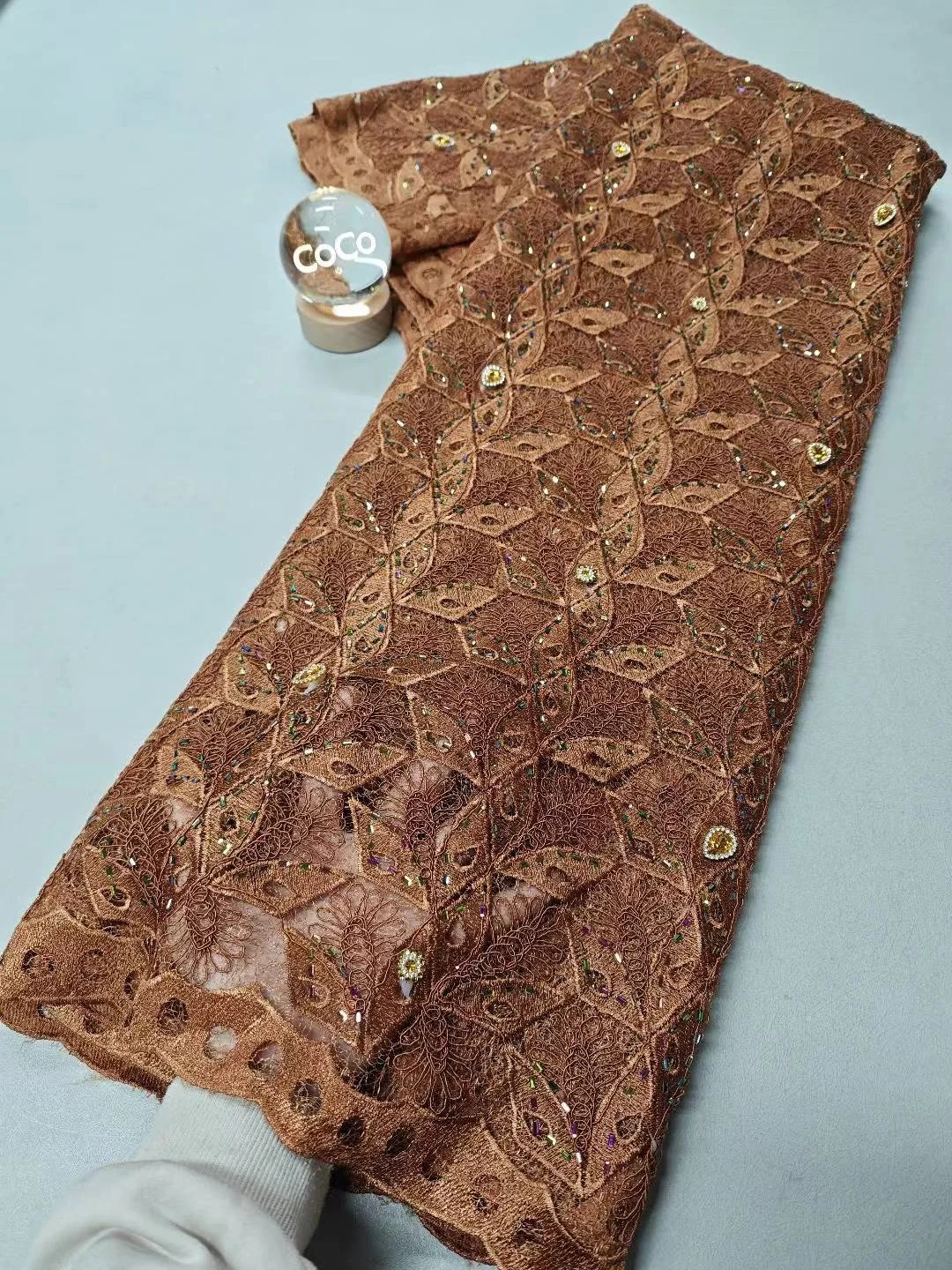 

Latest 2025 High Quality African Nigerian With Tulle Sewing Lace Fabric Guipure Embroidery Beads Dresses Sequins 5Yards XL138