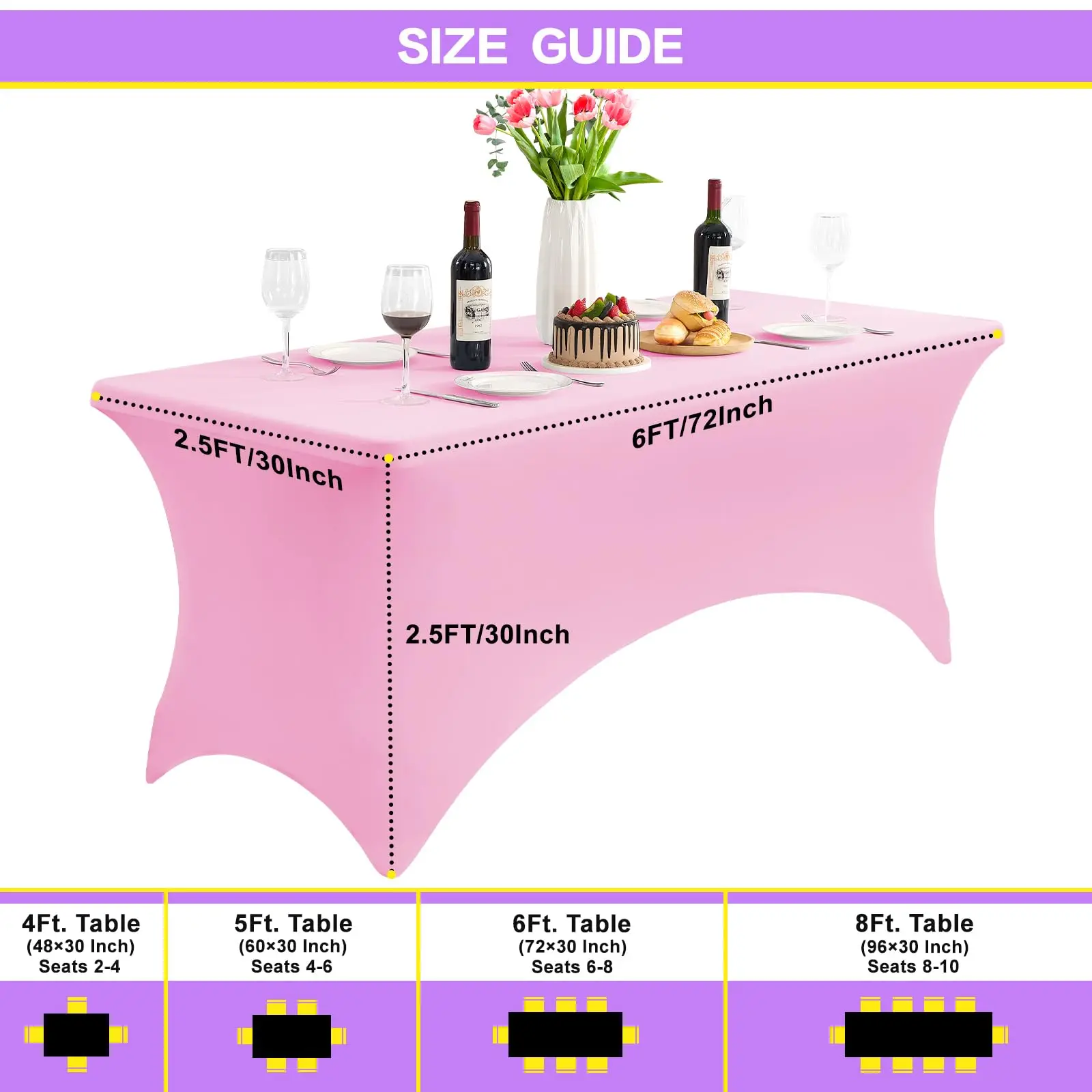 Spandex Pink Table Cloth Stretch Wedding Hotel Party Table Cover for 4ft 5ft 6ft 8ft Folding Table Cocktail Tablecloth