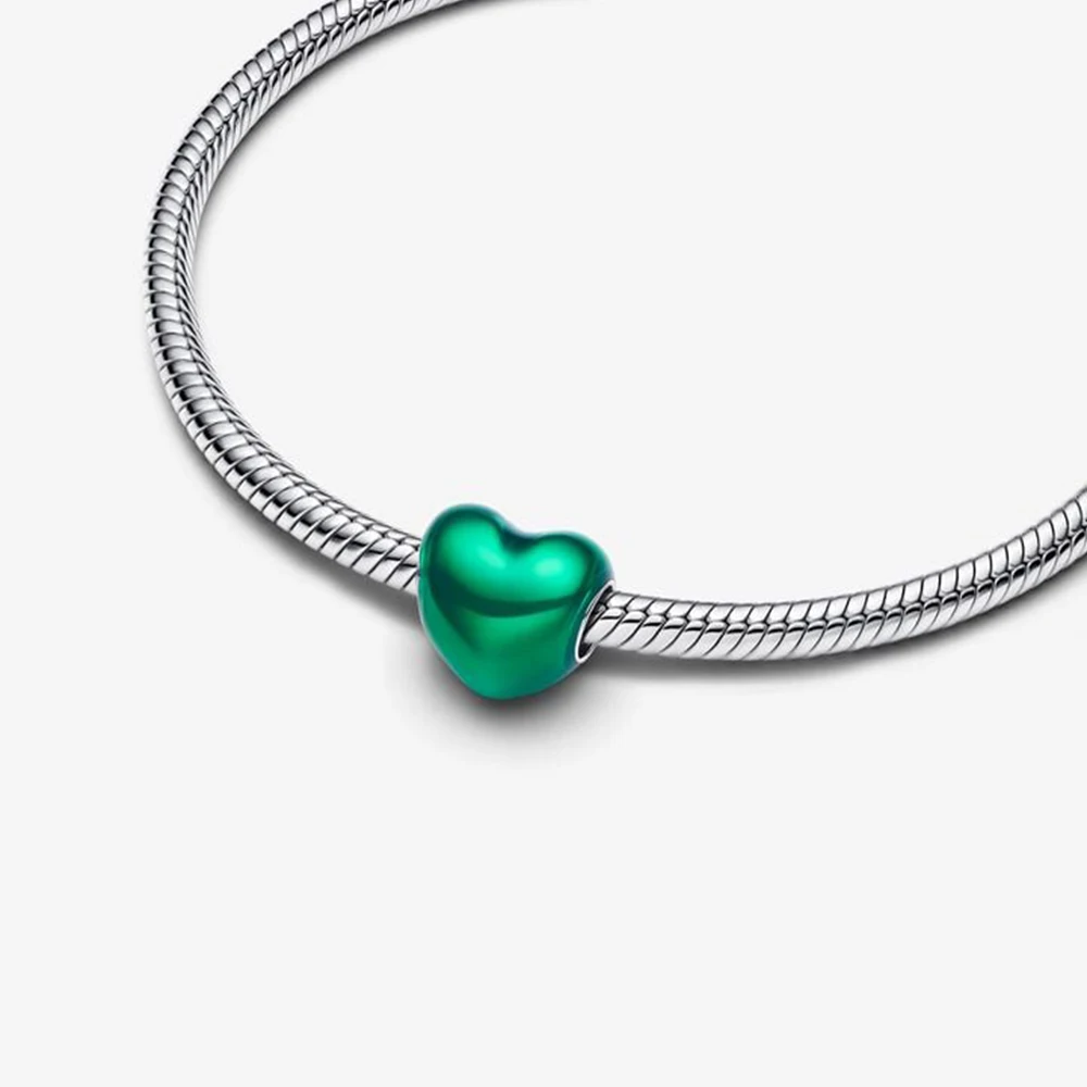 925 Sterling Silber Bunte Glänzende Herzförmige Anhänger-Perlen Passend für Schlangenketten-Armband Halskette Frauen DIY Geburtstag Schmuck Geschenke – Detail 5