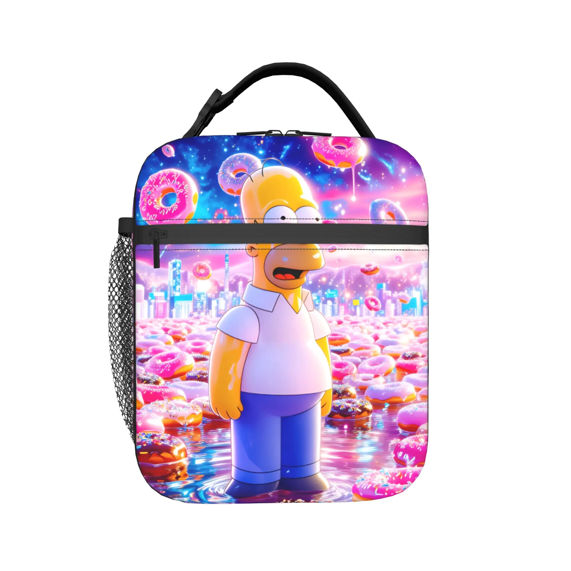 S-Simpsons Homer Donut Fantasy World Lunch Bag Picnic Lunch Box Child Print Thermal Lunch Bags Oxford Portable Zipper Cooler Bag