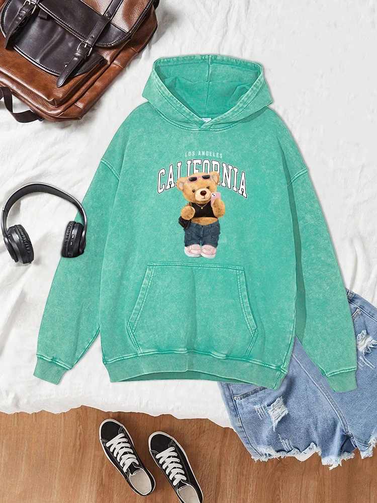 Funny Letter Bear Printing Men Washed Hoodie Autumn Oversize Hoody Simple Warm Cotton Clothing casual Loose Distressed Hoodies