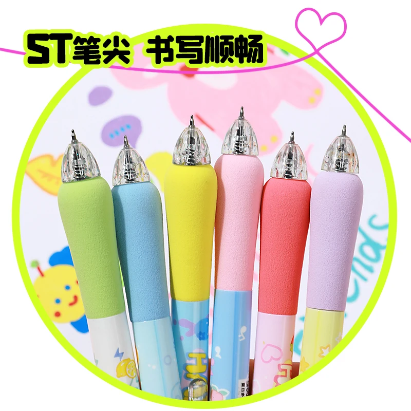 6pcs Summer Dopamine Press Gel Pens, 0.5mm Black Ink, High-value Soft-grip Soft Sponge, Cute and Exquisite Student Signature Pen